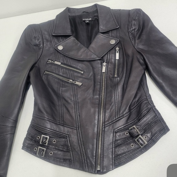 Bebe leather black jacket, size Small, soft 100% real leather shoulder pad - Picture 8 of 15